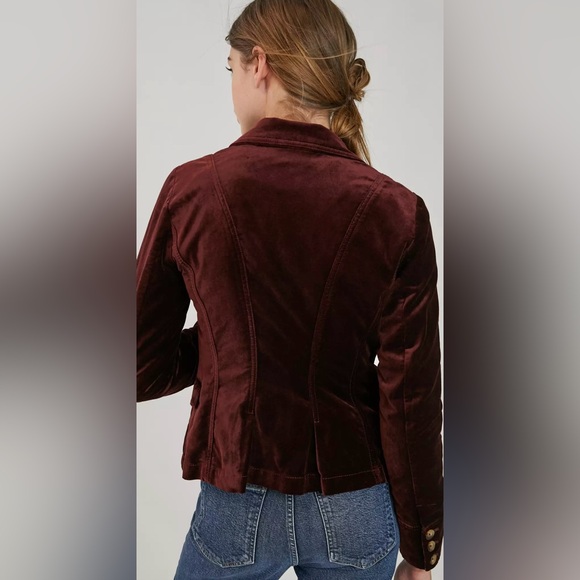 Anthropologie Deep Red Velvet Blazer - Picture 4 of 14
